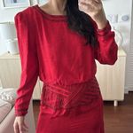 Vintage Silk Dress Womens 10 Dore Beaded Midi Red Cocktail Evening Embellished Photo 1