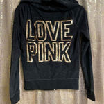 PINK - Victoria's Secret Vintage Y2K PINK Love Pink black zip up gold sequin bling hoodie sweater XS Photo 0