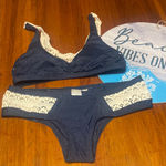 l*space L ‘ Denim and Cream Lace Bitsy Cut Bikini Set Photo 0