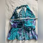 Free People  Floral Blue Striped Tropical
V Neck Tank Tie Size L Photo 4