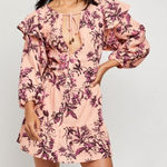 Free People sun baked mini dress pink floral print long sleeve women’s size S Photo 0