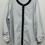 Ming Wang  Women's Shirt Size XL Black White  Stripe Ruched Sleeve Office Career Photo 0