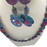 Vintage Cleopatra Purple Beaded Pendant Necklace & Circular Earrings Set Photo 4
