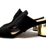 MARC NEW YORK Andrew Marc black textile slides, round gold heels, size 6 Photo 2