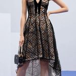 SheIn  X CW2 polka dot & plant print halter neck backless high low mesh dress M Photo 1