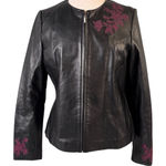 Jaclyn Smith  Y2K Women's Black Leather Bomber Jacket Floral Embroidered Size L Photo 0