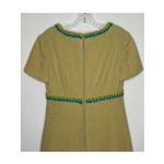 American Vintage OOAK Vintage 60s mod tweed yellow dress, blue green trim fringe hem Medium Photo 4