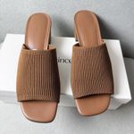 Quince Italian Leather & Eco Knit Heeled Mule Cognac Shoes Women US 8 Photo 2