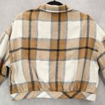 None Brown Crop Flannel Plaid Shacket Jacket Button Up Long Sleeve Western Utility XL Photo 7