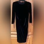 Banana Republic Long-Sleeve Twisted Black Velvet Stretch Midi Wrap Dress Size 4 Photo 2