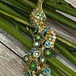 Unsigned Green Rhinestones Peacock Brooch Photo 5