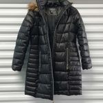 Gallery Womens Puffer Coat Small Black Hooded Faux Fur Full Zip Winter Outerwear Photo 1