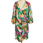 Charles Henry Green Floral Satin Wrap Minidress XL Photo 4