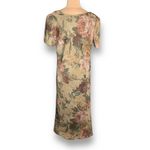 Vintage 90s Floral Maxi Dress XL Beige Pink Tapestry Floral Short Sleeve Tan Photo 4
