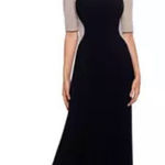 XScape Women's Crew Neck Black and Nude Beaded Illusion Slim Gown,10P Photo 0