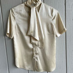 Adam Lippes  Silk Tie Neck Blouse Button Down Short Sleeves Butter Yellow Size S Photo 0