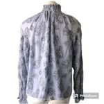 Rebecca Taylor ✨ Smocked Neck Silk Rose Print Sz. 10 Blouse Light Blue Metallic✨ Photo 11