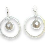 Kenneth Jay Lane KJL Silvertone Ringstone Hammered Earrings Photo 3