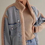 BLANK NYC Blue Denim Jacket with Tan Sherpa Lining Photo 0