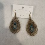 Gold and Turquoise Teardrop Earrings Brown Photo 0