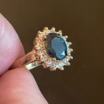 Blue sapphire Austrian crystal 18k gold plated ring Size 8 Photo 5