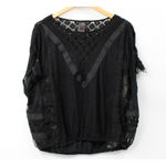 Free People  New Romantics South Of the Equator Embroidered Lace Tassel Top Black Photo 2