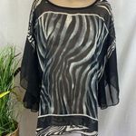 Gemstone Black & Gray Zebra Print Sheer Short Sleeve Blouse Top 2X/3X Photo 0