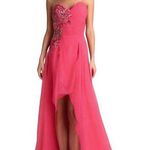 Alyce Paris Strapless Hi Low Sweetheart Neck Jeweled Gown Prom Hot Pink Size 6 Photo 0