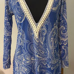 Weston Wear Sheer Blue‎ Paisley Bead Trim Deep V Photo 0