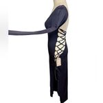 Meshki NEW NWT Kathryn Long Sleeve Lace Up Open Back Side Slit Maxi Dress Photo 9