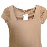 Shop Stevie Tan Soft Short Sleeve Fitted Bodysuit One Piece Medium Brown Photo 2