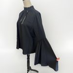 T Tahari Blouse Womens Size S Black Mock Neck Keyhole Large Bell Sleeve Chic Photo 13
