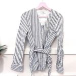 Tibi Liam Blue Stripe V-Neck Long Sleeve Shirt with Tie Sz 2 Photo 1