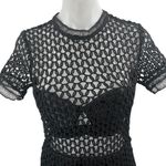 RoseLani Black Cutout Lace Overlay High Neck Short Sleeve Midi A Photo 2