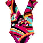 Trina Turk NWT Gemini Ruffle V Neck Tie Back Maillot One Piece Swimsuit Photo 2