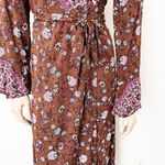 Aura [] Brown Floral Print Long Sleeve V-Neck Moroccan Wrap Maxi Dress Boho Sz XL Photo 5