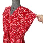 Lands’ End Red & White Ditsy Floral Print Knotted Empire Waist V Neck Dress Size 1X Photo 3