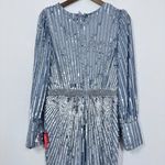 Mac Duggal  Silver Sequin Long Sleeve V Neck Elegant Evening Gown‎ Black Tie 10 Photo 3