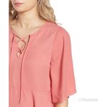 Coral Pink Lace Up Peplum Top Blouse Short Flutter Sleeve Flowy XS X Photo 7