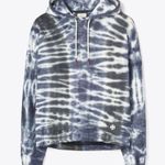 Tory Burch Sports Hoodie Tie Dye French Terry Sweatshirt Cotton Large Navy Blue Photo 0