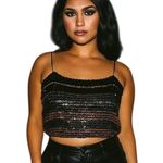 Vintage 90s Sequin Stripe Stretch Club Whimsigoth Festival Crop Top Size 9/10 Pink Photo 0