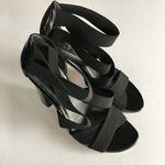 Stuart Weitzman Elastic Strappy Sandal Black Womens Size 7.5 Heels Shoes Photo 1