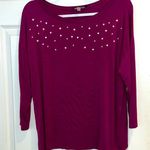 August Silk  Purple 3/4 Sleeve Blouse w/ Gems and Pearls Size Large Photo 0