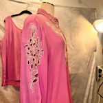 Bob Mackie Sz XL Pink Embroidered Art-to-Wear Cut-Away 100% Silk Jacket Tank Top Photo 2