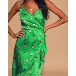 Lulus Lulu’s Chic Style Green Floral Jacquard Satin High-Low Midi Wrap Dress Sz. S Photo 1