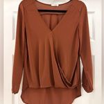 Lush Clothing VICI Lush Rust V Neck Draped Wrap Blouse top Brown sz Small Photo 0
