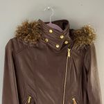 Moda International Brown Leather Jacket with Fur Trim Photo 3