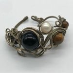 Intertwine Wired w/ Real Pearl, Cats eye & Onyx stone Cuff Bracelet Black Photo 1
