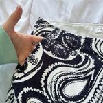 Trina Turk  Womens 6 Blue White Paisley Tassel Hem Pants Flat Front Side Zip Photo 2