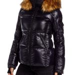 AQUA NWT Faux Fur Trim Gloss Puffer Jacket in Jet Black Size M New w/Tag $238 Photo 0